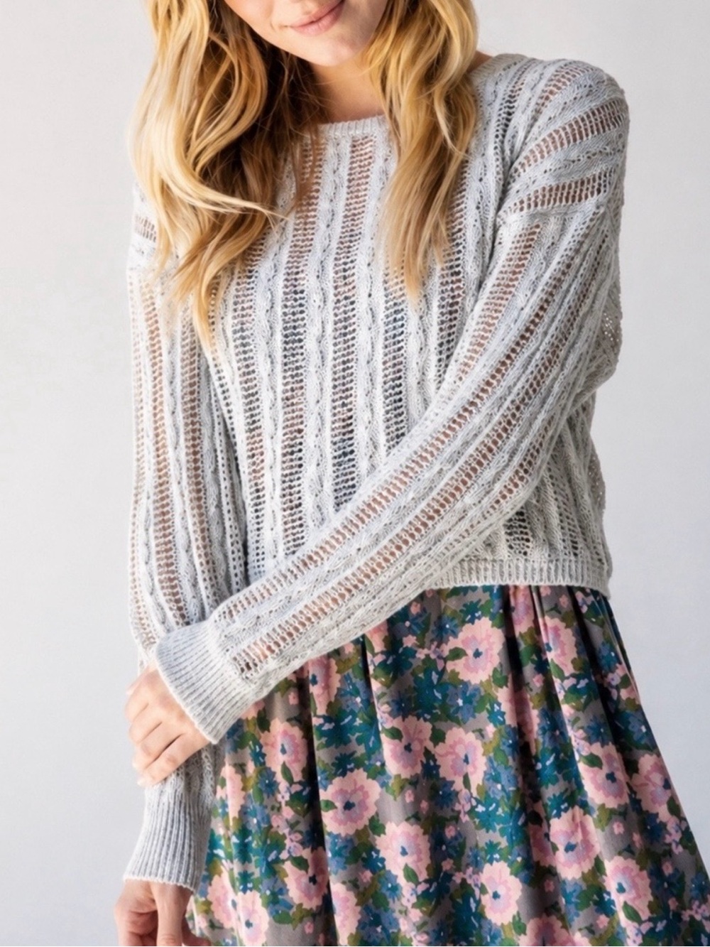 NATURAL LIFE Blue and Cream Crewneck Sweater